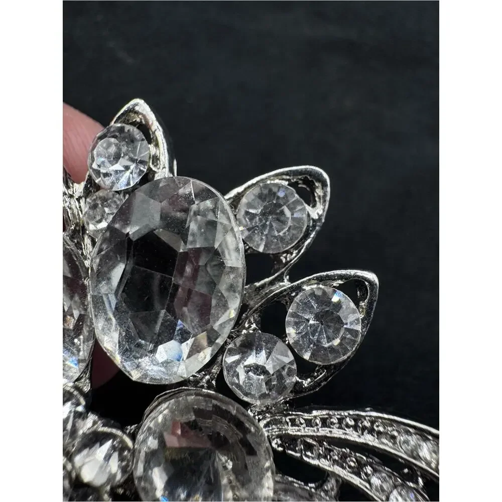 Crystal Rhinestone Bridal Prom Floral Silver Tone Elegant Hair Comb